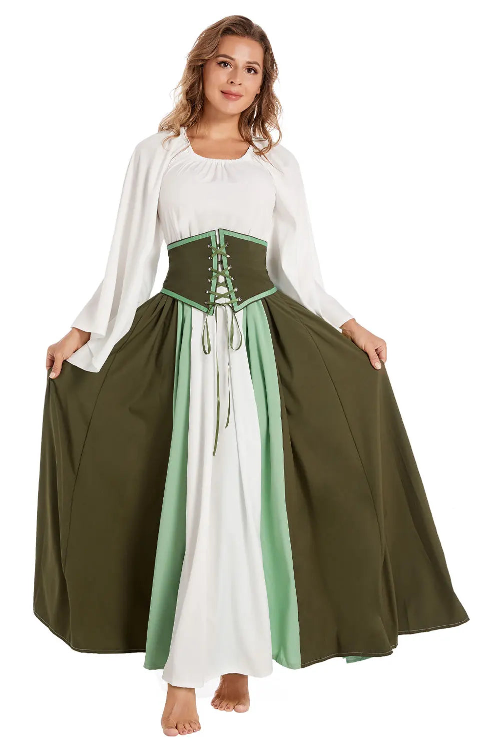 Green Pirate Dress Medieval Renaissance Dress Gothic Victorian Cos Gown Halloween Costume