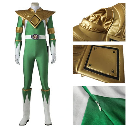 Green Ranger Cosplay Costume with Armor Accessories and Boots Men's Battle Suit Halloween Outfit