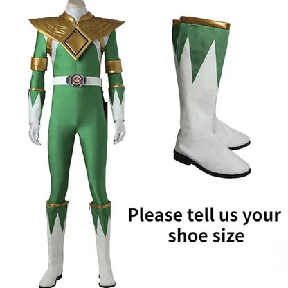 Green Ranger Cosplay Costume with Armor Accessories and Boots Men's Battle Suit Halloween Outfit