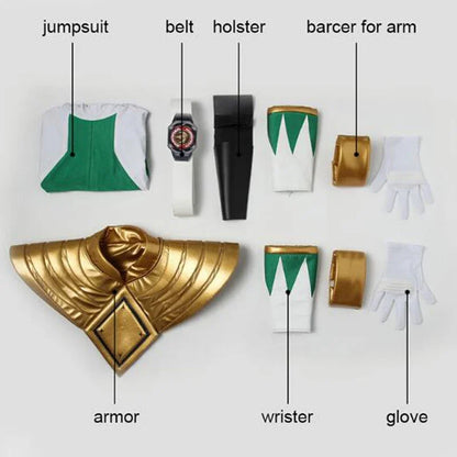 Green Ranger Cosplay Costume with Armor Accessories and Boots Men's Battle Suit Halloween Outfit