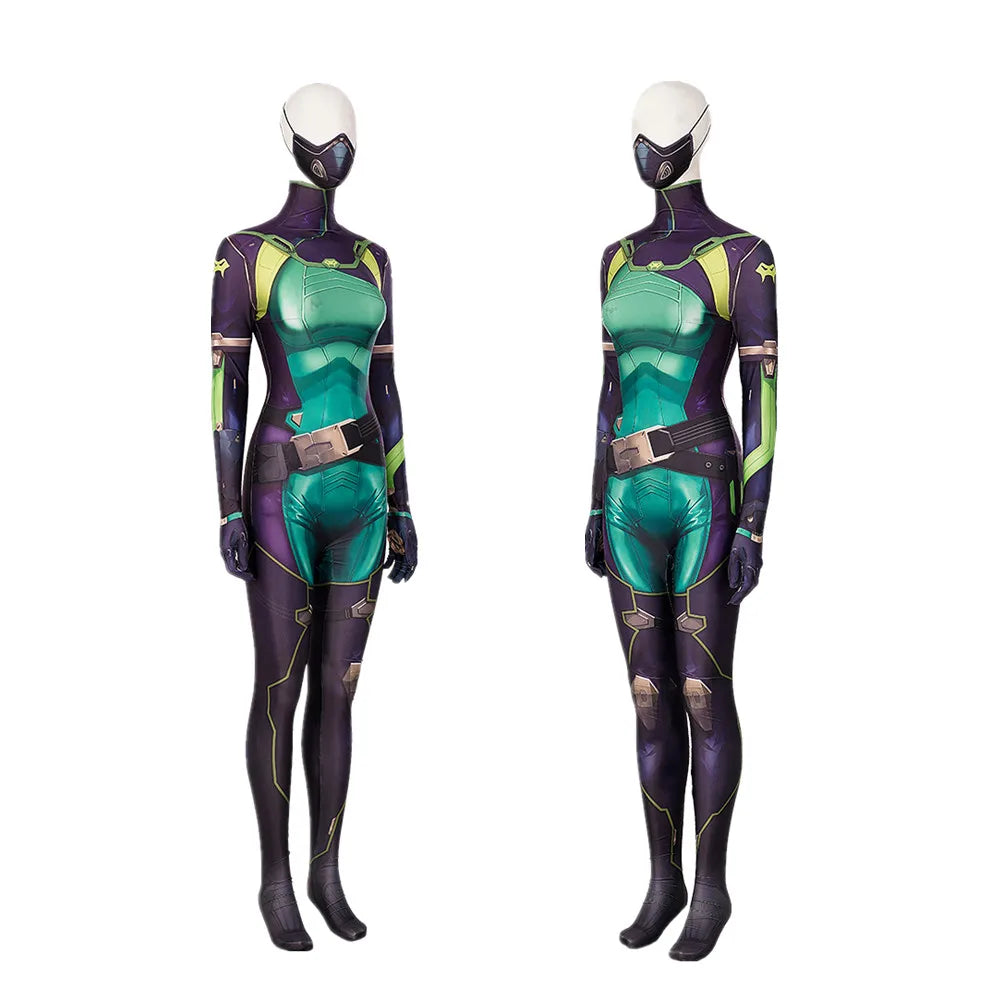 Green Valorant Viper Cosplay Costume Viper Jumpsuit for Adult Woman High Quality High Reduction Green Halloween Party Outfit