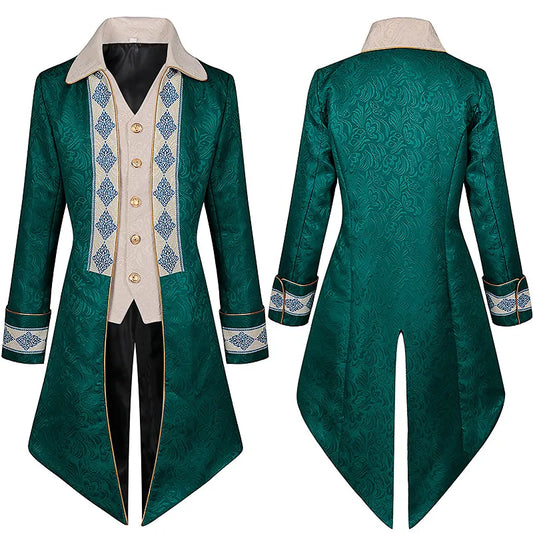 Green Victorian Nobleman Jacket Medieval Cosplay Pirate Tuexdo Men Renaissance Frock Steampunk Tailcoat Halloween Costume Party