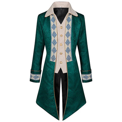 Green Victorian Nobleman Jacket Medieval Cosplay Pirate Tuexdo Men Renaissance Frock Steampunk Tailcoat Halloween Costume Party