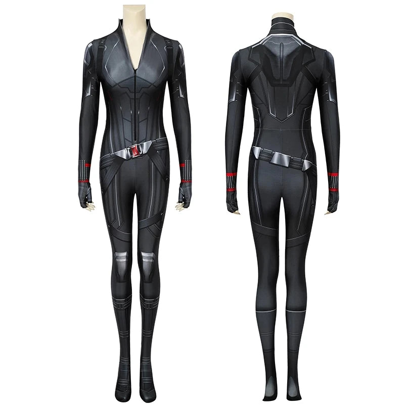 Adult Women Superhero Widow Natasha Romanoff Black Battle Jumpsuit Cosplay Costume Halloween Masquerade Party Bodysuit