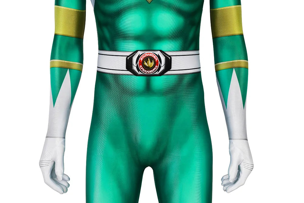 Adult Ranger Superheroes Tommy Green Ranger Jumpsuit Cosplay Costume Halloween Masquerade Bodysuit With Mask