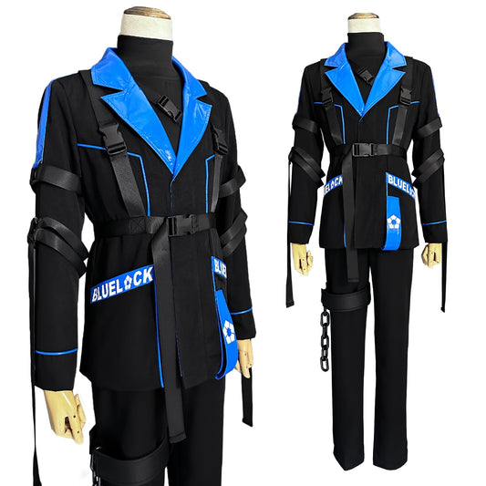 Blue Lock Anime Chigiri Cosplay Costume Wig Style Jacket Pants Black Blue Color Outfit Rose Net Synthetic Fiber