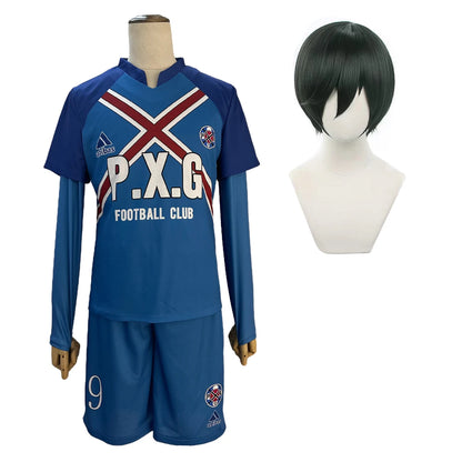 Blue Lock Anime P.X.G Rin Itoshi Shidou Ryusei Julian Loki Cosplay Costume Wig Embroidery Football Uniform Halloween 4PCS