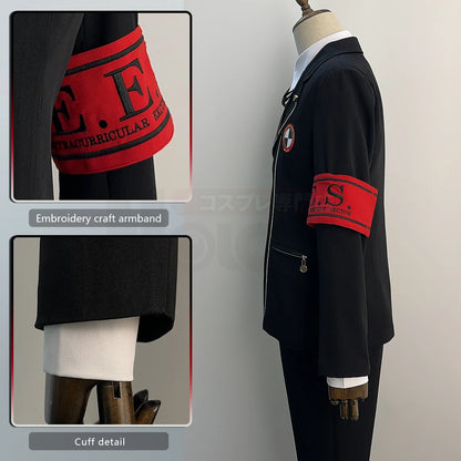 Game P3 Makoto Yuki Cosplay Costume Gekkoukan High School Uniform Embroidery Suit Pants Shirt Daily Wearing Gift