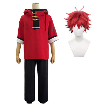 Gokurakugai Manga Anime Alma Cosplay Costume Wig Red Hoodie Black Pants Casual Daily Wearing Rose Net Halloween Christmas