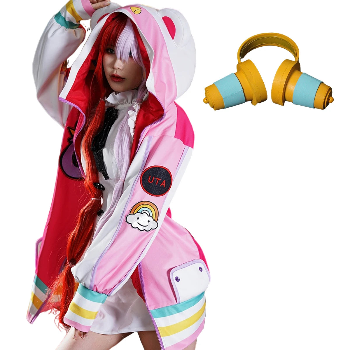 Japan Anime Cosplay Costume Film Red Uta Embroidery Coat Hoodie Skirt Wig Headwear Fake Earphone Christmas New Year Gift