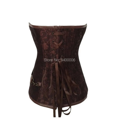 Caudatus Bustiers Corsets Women Zipper Brown Brocade Steampunk Corset Top  Plus Size  Sexy Lingerie Corset Set Leather Black