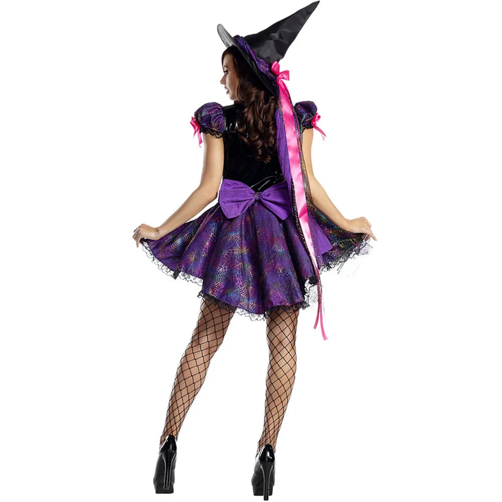 Halloween Adult Sexy Women Purple Witch Costume Carnival Party Fantasia Cosplay Dresse With Hat Suit