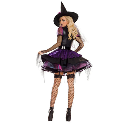 Halloween Adult Sexy Women Purple Witch Costume Carnival Party Fantasia Cosplay Dresse With Hat Suit