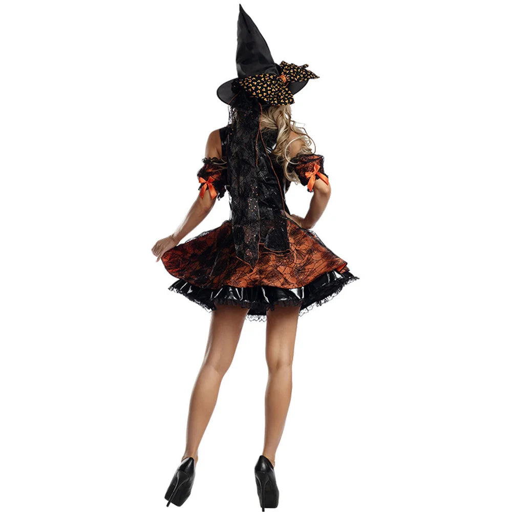 Halloween Adult Sexy Women Purple Witch Costume Carnival Party Fantasia Cosplay Dresse With Hat Suit