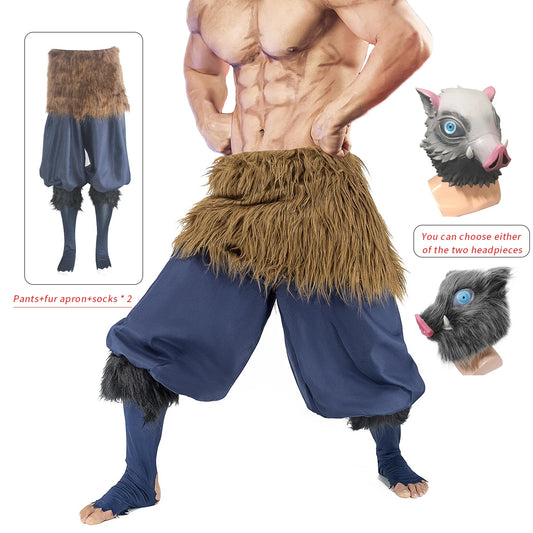 Halloween Anime Carnival Inosuke Cosplay Costume Wild Boar Mask Japanese Style Sandals Adult Masquerade Birthday Party Costumes