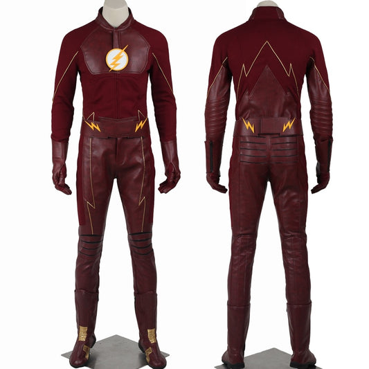 Halloween Carnival Barry Cosplay Allen Battle Costume Supehero Uniform Custom Made Faux Leather Hero Outfit