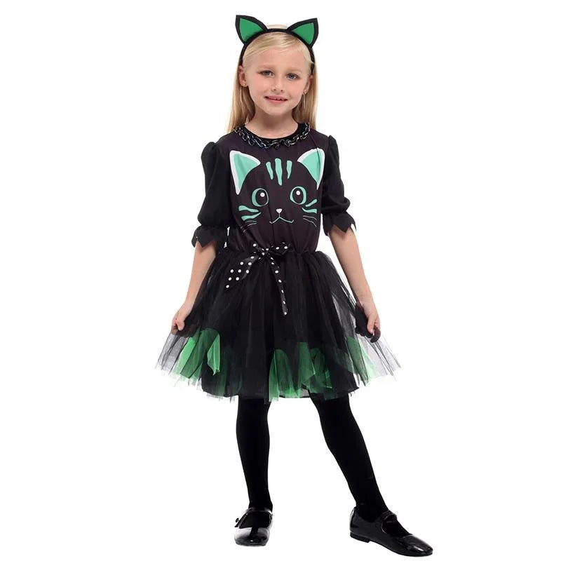 Halloween Children's Performance Costume Carnival Black Cat Character Performance Clothes Playful Girls and Girls