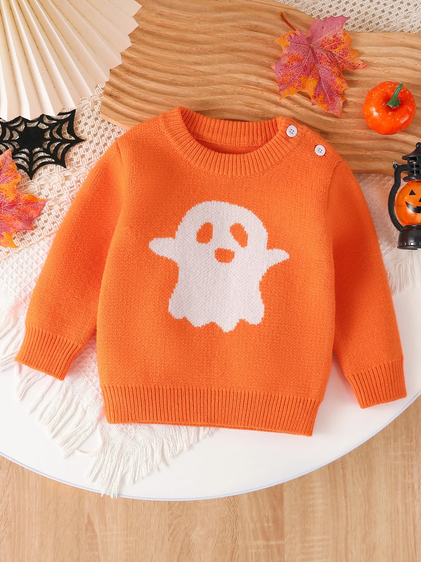 Halloween Children's Sweater Autumn Girls O-neck Knitted Pullover Top Jacquard Ghost Sweater for Boys Holiday Party Costume