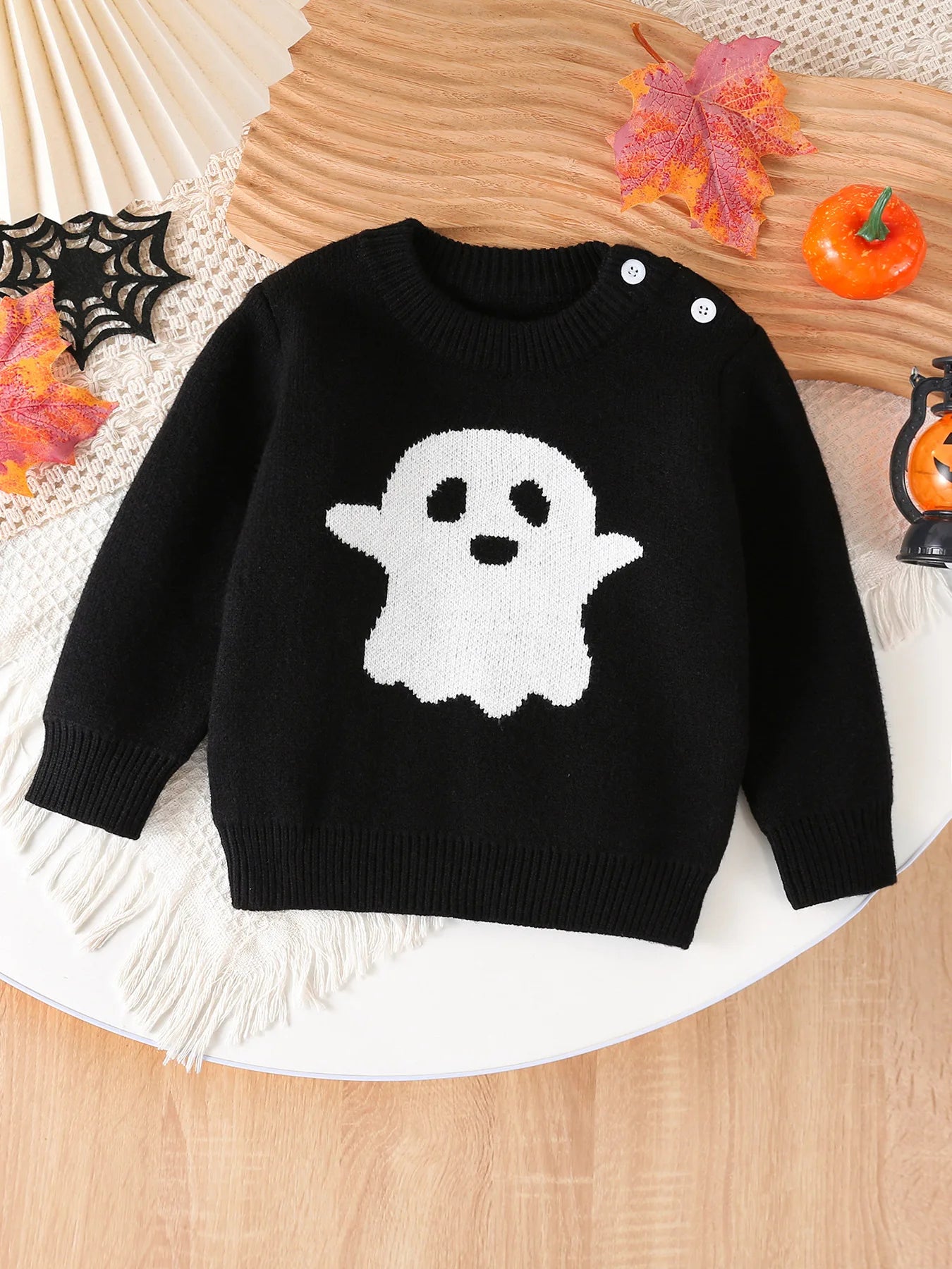 Halloween Children's Sweater Autumn Girls O-neck Knitted Pullover Top Jacquard Ghost Sweater for Boys Holiday Party Costume