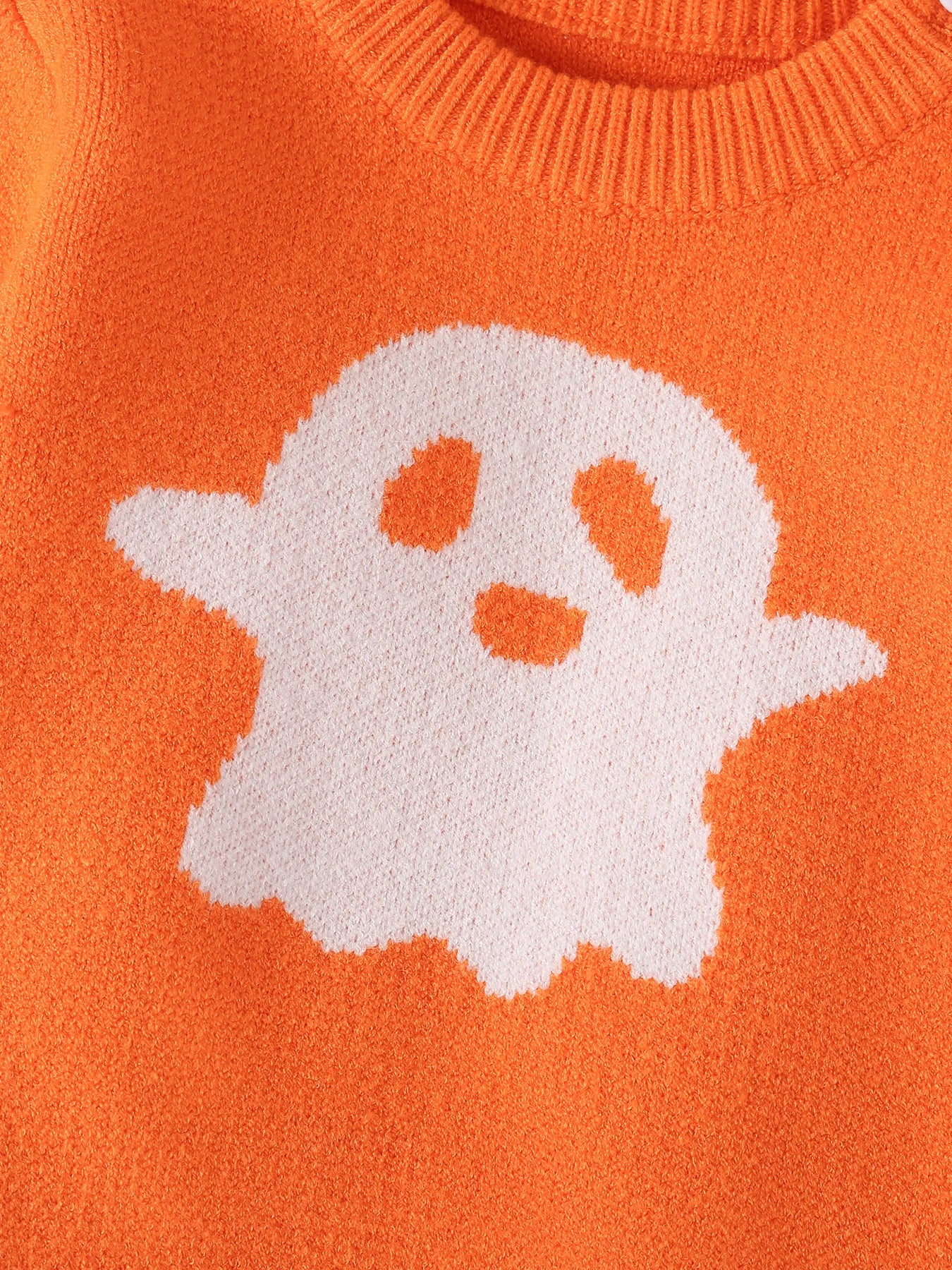 Halloween Children's Sweater Autumn Girls O-neck Knitted Pullover Top Jacquard Ghost Sweater for Boys Holiday Party Costume