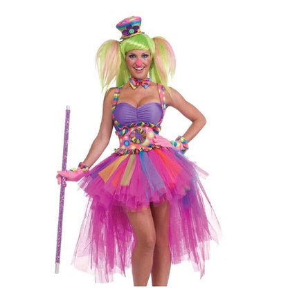 Halloween Classic Candy Color Circus Clown Fairy Cosplay Costume Carnival Party Casual Funny Quinn Honey Joke Dress