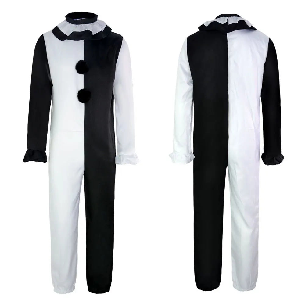 Halloween Cosplay Costume Movie Art The Clown Clothes Set Clown Horror Dress Jumpsuit Party Suits Women Men Black White Bodysuit