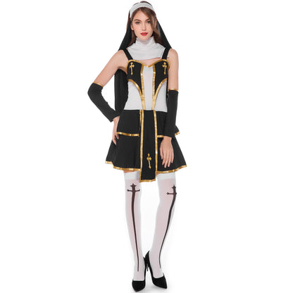 Halloween Cosplay Costumes Props Women Lady Nun Superior Halloween Carnival Church Religious Convent Party Dress Up Party