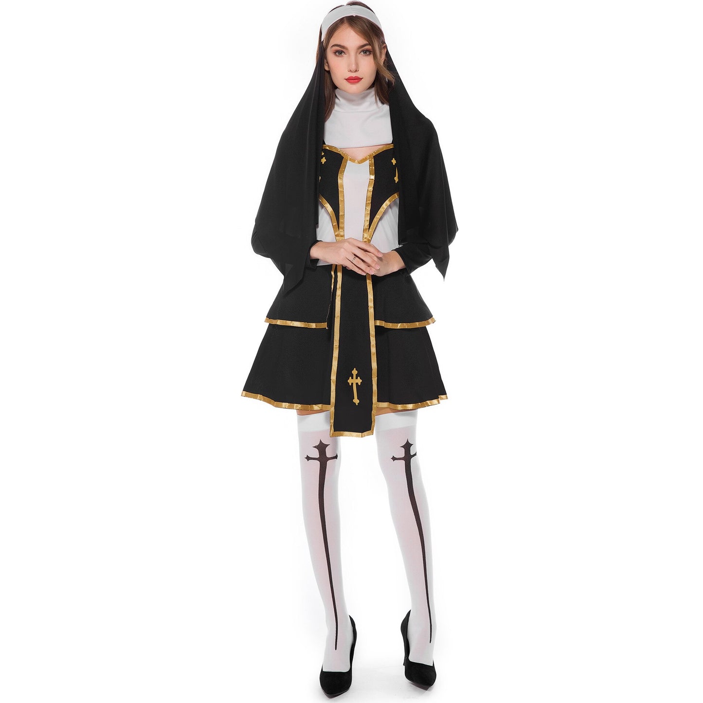 Halloween Cosplay Costumes Props Women Lady Nun Superior Halloween Carnival Church Religious Convent Party Dress Up Party