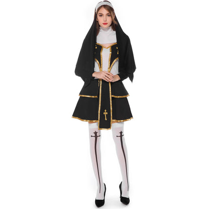 Halloween Cosplay Costumes Props Women Lady Nun Superior Halloween Carnival Church Religious Convent Party Dress Up Party