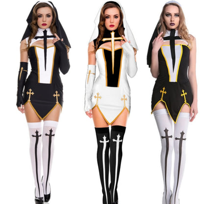 Halloween Cosplay Costumes Props Women Lady Nun Superior Halloween Carnival Church Religious Convent Party Dress Up Party