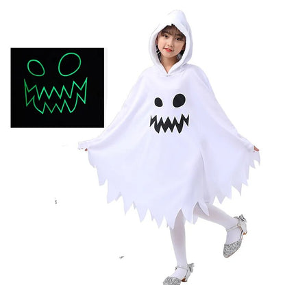 Halloween Cosplay Nightlight Hooded Cloak Kids White Ghost Glowing Ghost Face Cloak Party Dress Up Scary Ghost Clothes