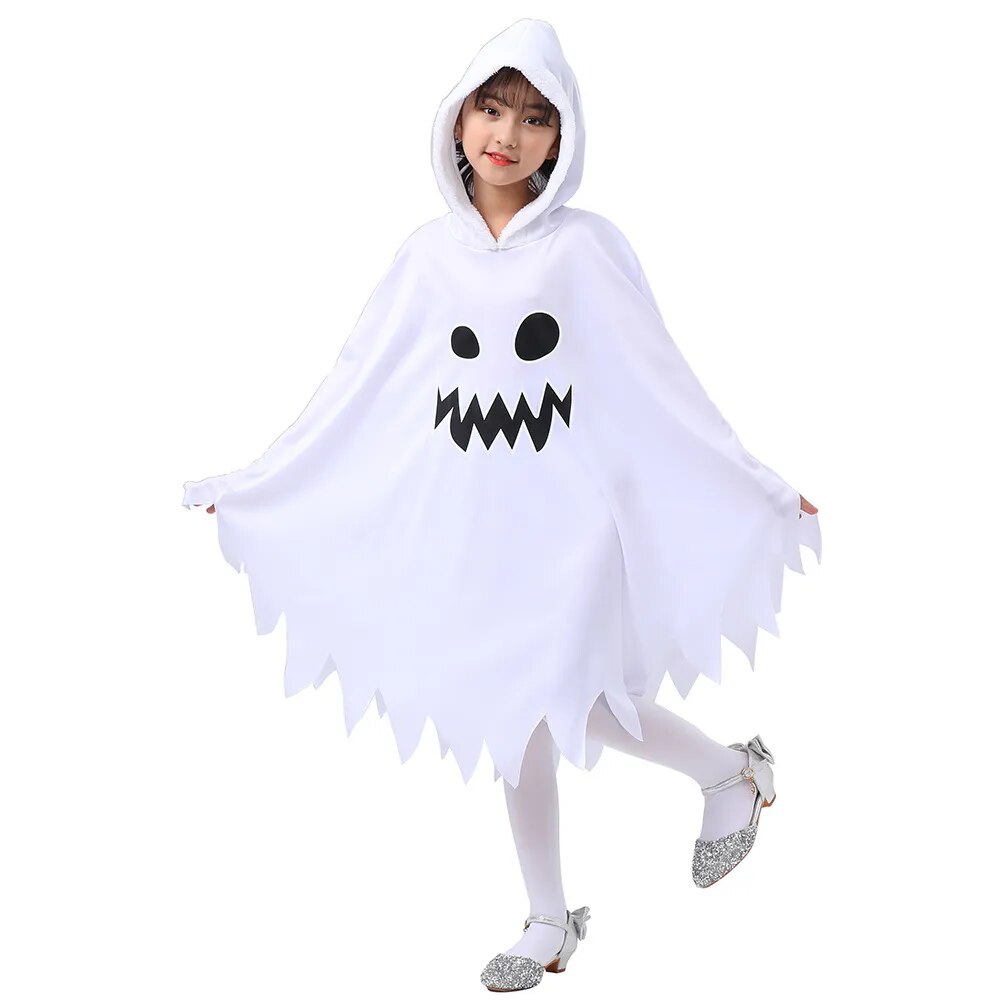 Halloween Cosplay Nightlight Hooded Cloak Kids White Ghost Glowing Ghost Face Cloak Party Dress Up Scary Ghost Clothes