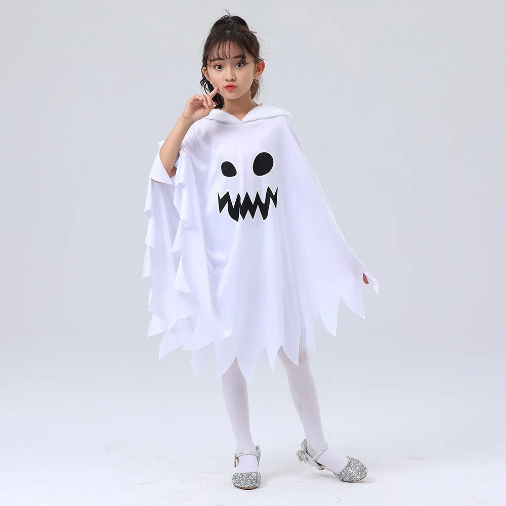 Halloween Cosplay Nightlight Hooded Cloak Kids White Ghost Glowing Ghost Face Cloak Party Dress Up Scary Ghost Clothes