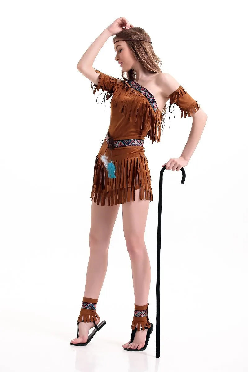 Halloween Costume Indian Indigenous Costume COS Uniform Suit Tassel Savage Forest Hunter Costume Halloween Costumes for Women