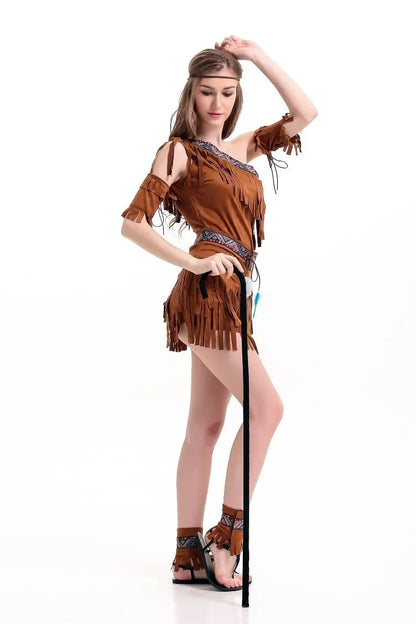 Halloween Costume Indian Indigenous Costume COS Uniform Suit Tassel Savage Forest Hunter Costume Halloween Costumes for Women