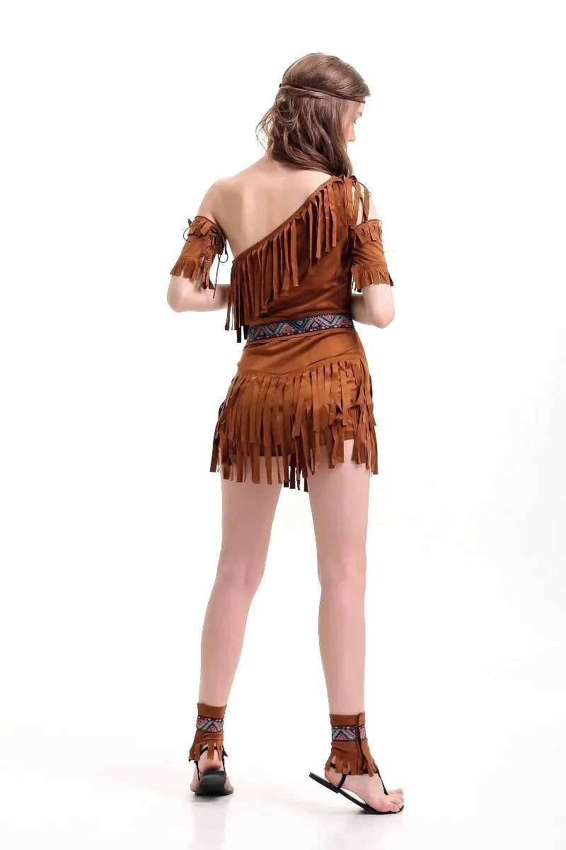 Halloween Costume Indian Indigenous Costume COS Uniform Suit Tassel Savage Forest Hunter Costume Halloween Costumes for Women