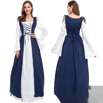 Halloween Costume Square Neck Bundle Waist Medieval Renaissance Retro Dress Cosplay Costumes Women