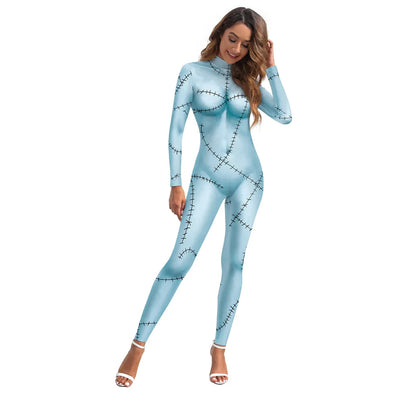 Halloween Costume for Women Cosplay Movie Role Sally Digital Print Jumpsuit Bottoms Female Christmas Costumes Ladies Bobysuit