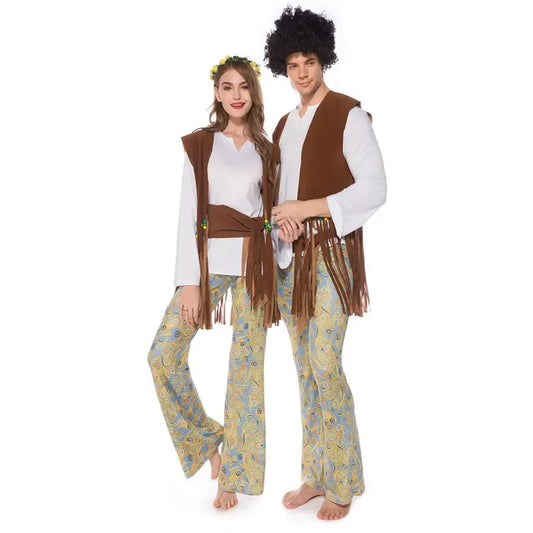 Halloween Couple Cosplay Clothing Vintage Indian Tassels Costumes Women Male Peace Love 60s 70s Hippie Costume Party Disguise