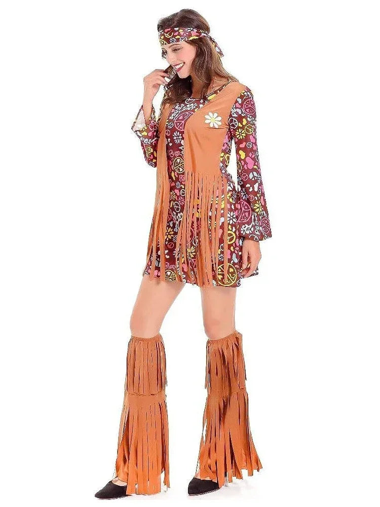 Halloween Disco Dress 70s 60s Hippie Cosplay Costume Set 70s DJ Dis Cos Outfits Women Suits Accessories for Women Men