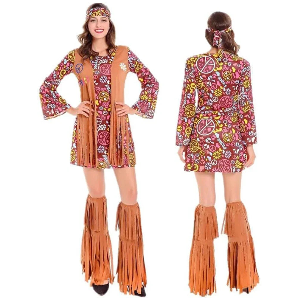 Halloween Disco Dress 70s 60s Hippie Cosplay Costume Set 70s DJ Dis Cos Outfits Women Suits Accessories for Women Men