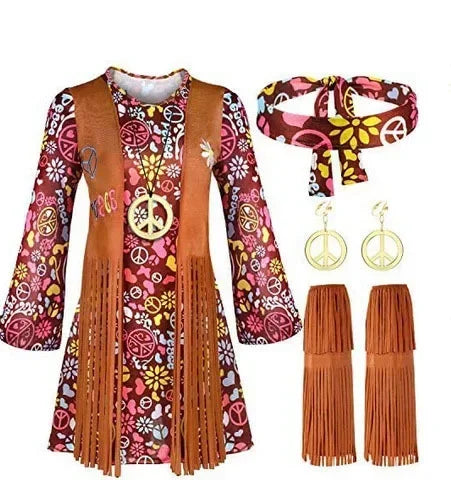 Halloween Disco Dress 70s 60s Hippie Cosplay Costume Set 70s DJ Dis Cos Outfits Women Suits Accessories for Women Men