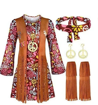 Halloween Disco Dress 70s 60s Hippie Cosplay Costume Set 70s DJ Dis Cos Outfits Women Suits Accessories for Women Men