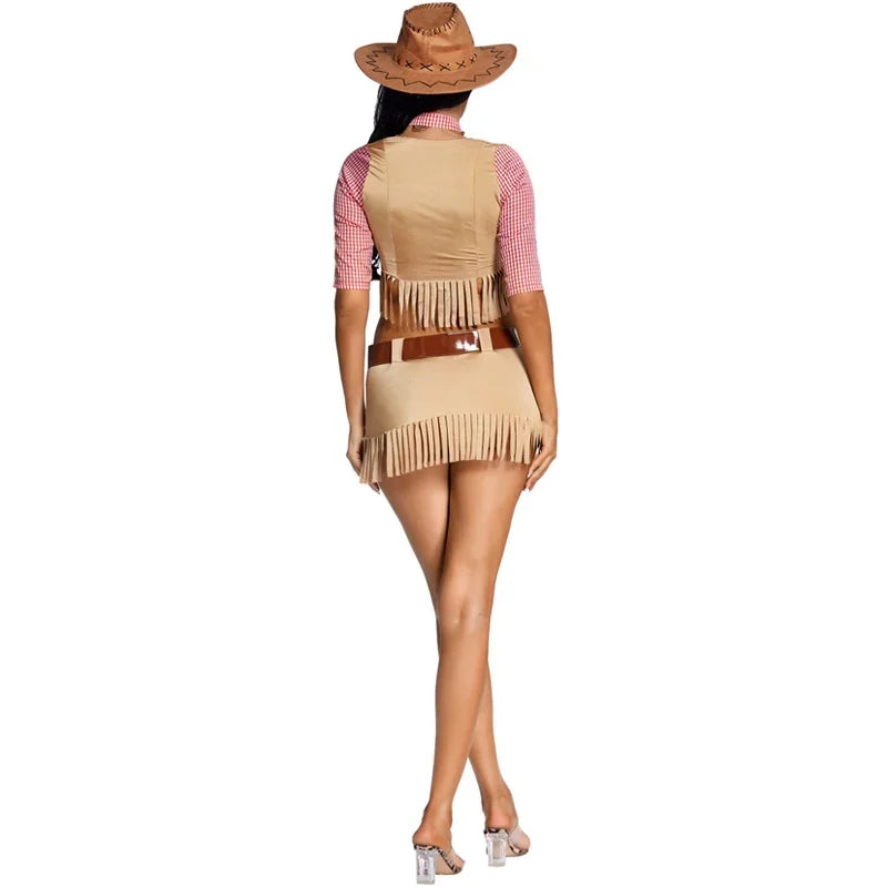 Halloween Early American Pioneer Cosplay Uniform Gothic Sexy West Cowboy Costume Adult Women Fringe Chest Wrap Uniform