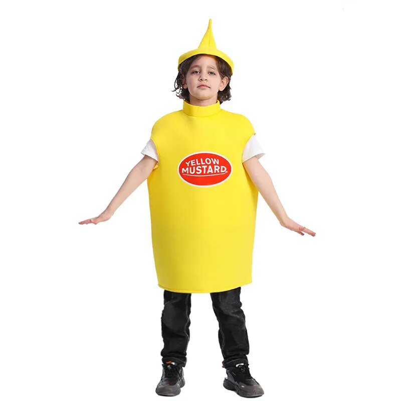 Halloween Fancy Dress Children Unisex Ketchup And Mustard Costume  Boys Girls Cosplay Funny Food Tunic For Kids Outfits With Hat