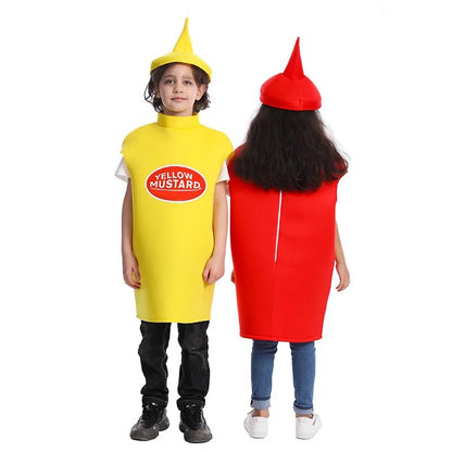 Halloween Fancy Dress Children Unisex Ketchup And Mustard Costume  Boys Girls Cosplay Funny Food Tunic For Kids Outfits With Hat