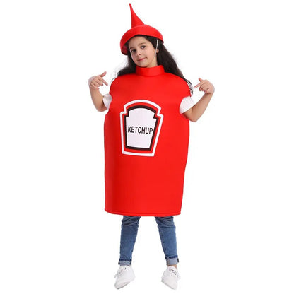 Halloween Fancy Dress Children Unisex Ketchup And Mustard Costume  Boys Girls Cosplay Funny Food Tunic For Kids Outfits With Hat