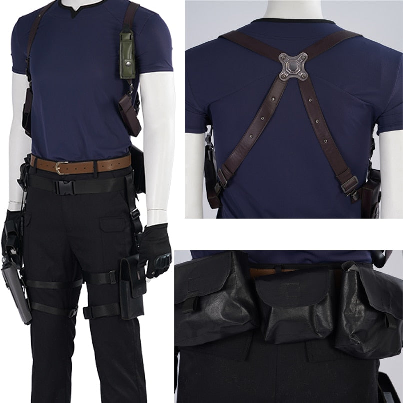 Halloween Game Costume Accessories RE Remake Leon Cosplay Shirt Men Shoulder Straps Armpit Holsters Overalls Pants