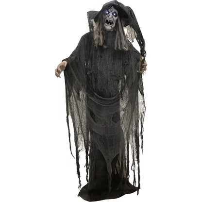 Halloween Ghost ，Life-Size Animatronic Scary Talking Witch With Touch Activated Lights And Sound, Indoor Or Co