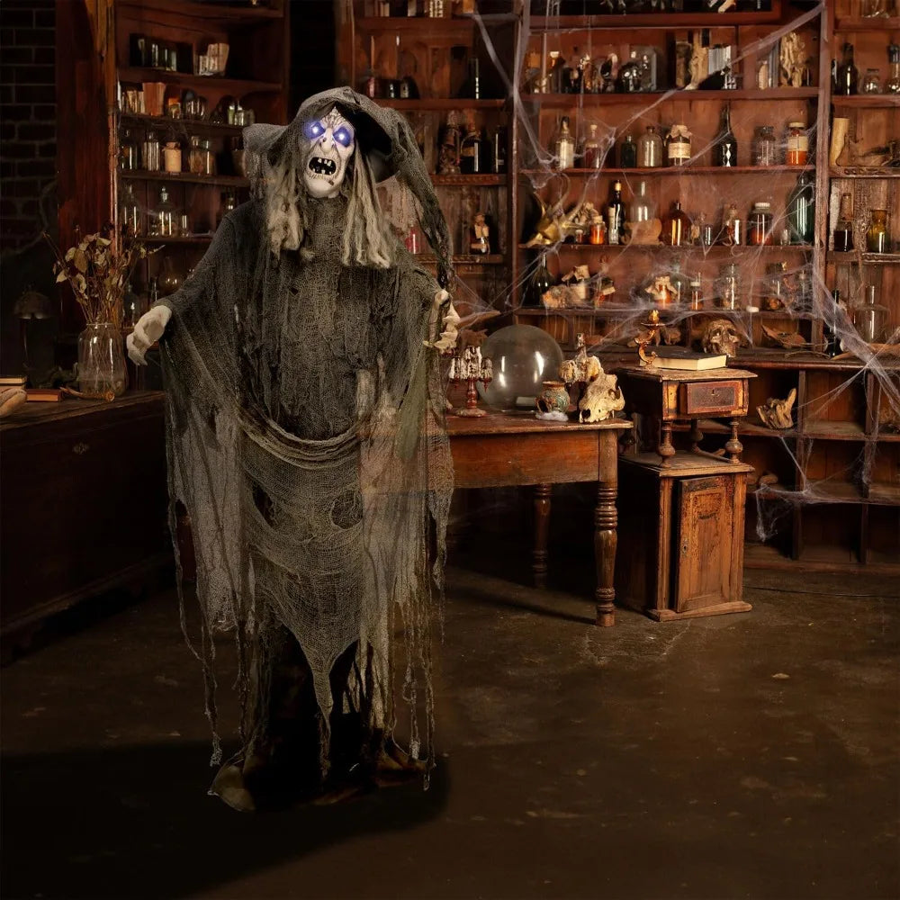 Halloween Ghost ，Life-Size Animatronic Scary Talking Witch With Touch Activated Lights And Sound, Indoor Or Co